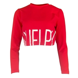 Red Tommy Longsleeve Cropped Tee