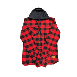RED GRYPHONS LIGHTWEIGHT FLANNEL BUTTON-UP HOODIE